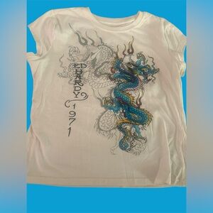 Ed Hardy Kids White Tee with Blue Dragon Design